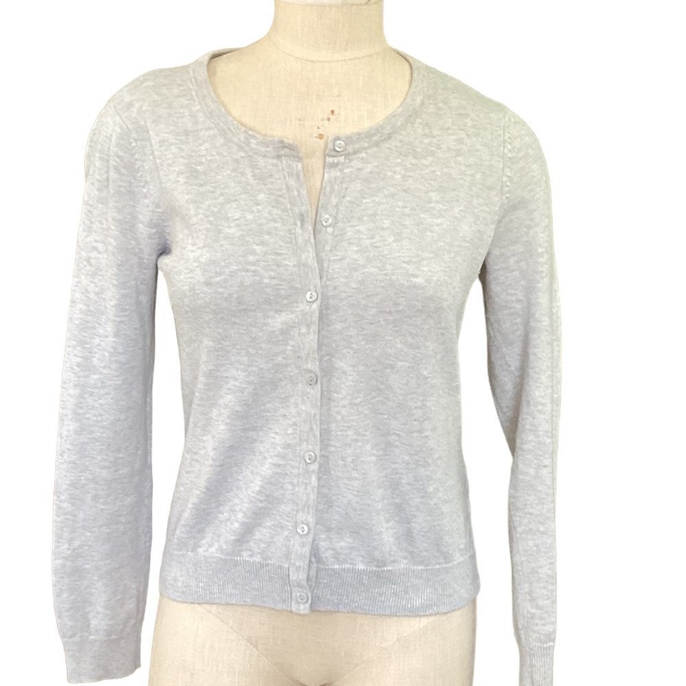 H&M Basic Cotton Button-Up Round Neck Cardigan‎ Sweater M Light Gray #92Z